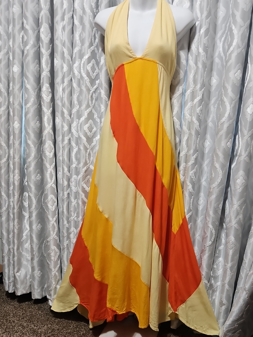 Free People Linen Blend Color Block Halter Midi Dress